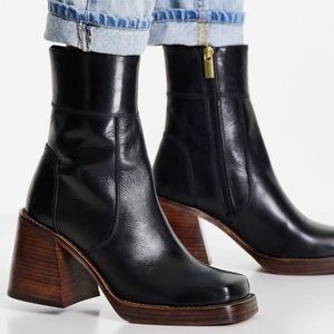 ASOS Design Region Leather mid-heel boots black booties